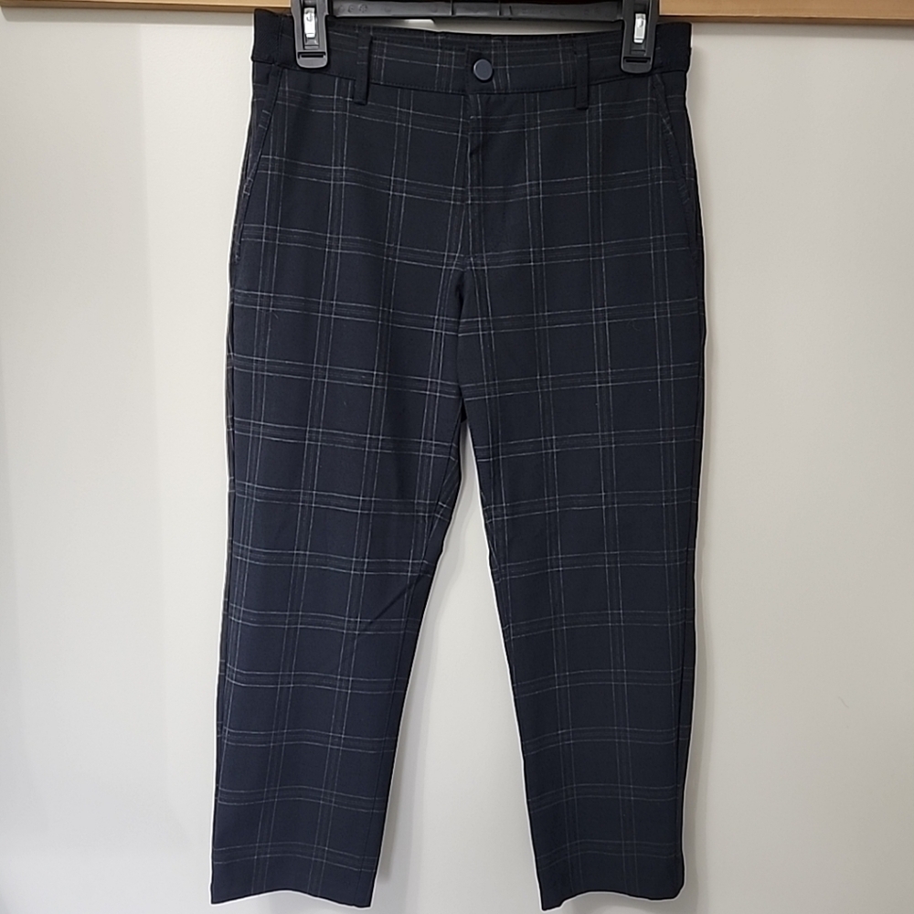 Zara Women's Navy Windowpane Plaid Cropped 29 X 22 Slim Pants | Small